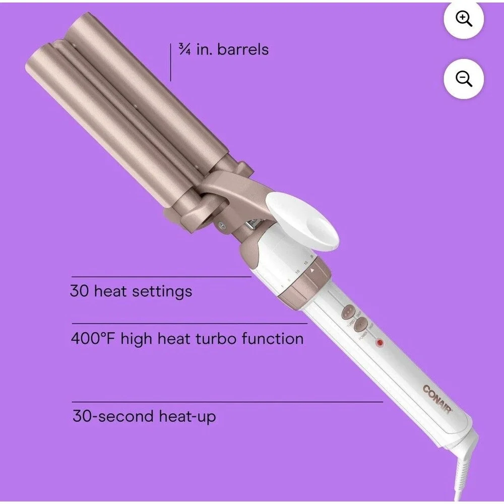 Conair Double Ceramic Triple Barrel Waver Instant Heat to 400 w/30 Heat Settings